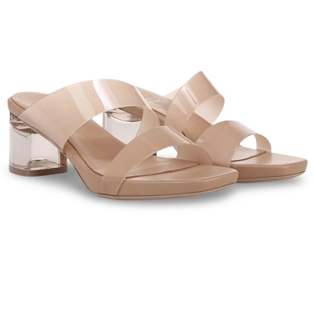 Naturalizer Patent Nude Beige Block Heel Slide Sandals